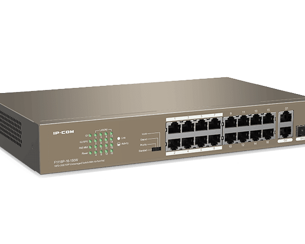 سوئیچ غیرمدیریتی آی‌پی‌کام مدل F1118P-16-150W با 16 پورت PoE و 2 پورت گیگابیتی