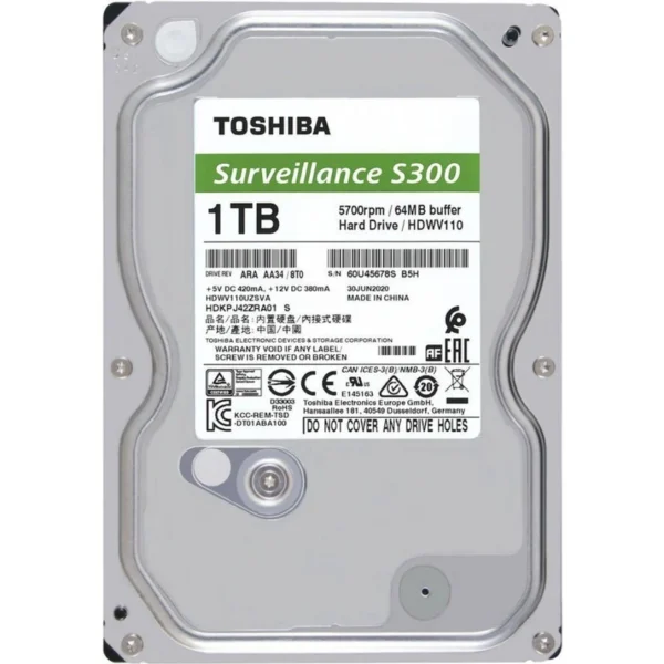هارد دیسک اینترنال ظرفیت 1TB مدل S300 برند TOSHIBA گارانتی اصلی